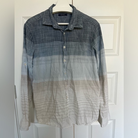 100% cotton Button Down Shirt with Horizontal Stripes and Gradient Print Sise L - Picture 2 of 16